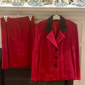 Red and Black Skirt Suit